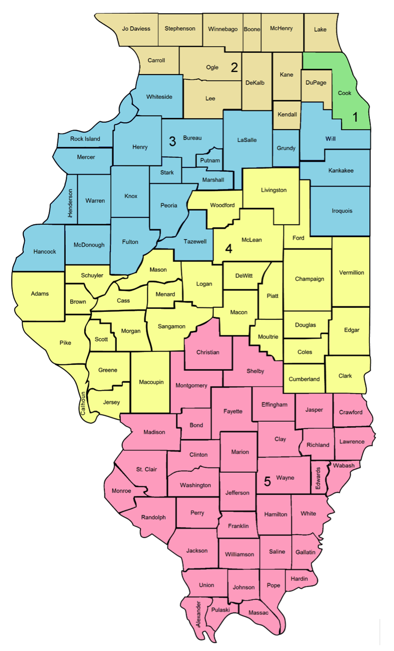 Illinois Judges 2015 Map of the Five Illinois Appellate Judicial Districts